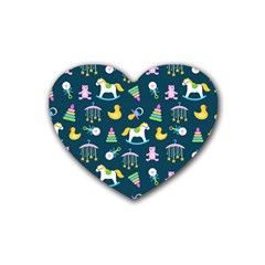 Cute Babies Toys Seamless Pattern Rubber Heart Coaster (4 Pack) by Wegoenart