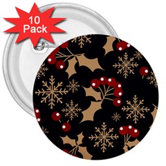 Christmas Pattern With Snowflakes-berries 3  Buttons (10 Pack)  by Wegoenart