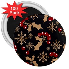 Christmas Pattern With Snowflakes-berries 3  Magnets (100 Pack) by Wegoenart