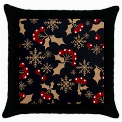 Christmas Pattern With Snowflakes-berries Throw Pillow Case (black) by Wegoenart