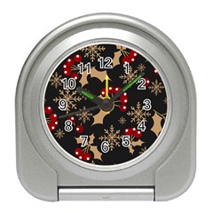 Christmas Pattern With Snowflakes-berries Travel Alarm Clock by Wegoenart