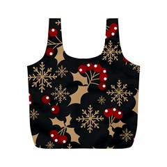 Christmas Pattern With Snowflakes-berries Full Print Recycle Bag (m) by Wegoenart