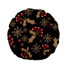 Christmas Pattern With Snowflakes-berries Standard 15  Premium Flano Round Cushions by Wegoenart