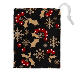 Christmas Pattern With Snowflakes-berries Drawstring Pouch (4xl) by Wegoenart