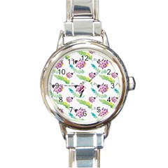 Watercolor-pattern-with-lady-bug Round Italian Charm Watch by Wegoenart