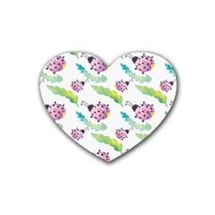 Watercolor-pattern-with-lady-bug Rubber Heart Coaster (4 Pack) by Wegoenart