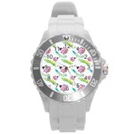 Watercolor-pattern-with-lady-bug Round Plastic Sport Watch (L) Front