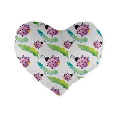 Watercolor-pattern-with-lady-bug Standard 16  Premium Heart Shape Cushions by Wegoenart