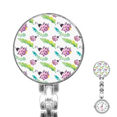 Watercolor-pattern-with-lady-bug Stainless Steel Nurses Watch by Wegoenart