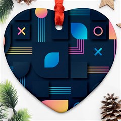 Gradient Geometric Shapes Dark Background Heart Ornament (two Sides)