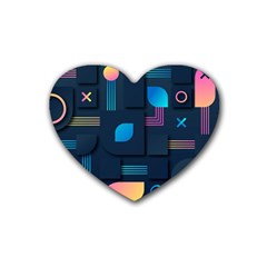 Gradient Geometric Shapes Dark Background Rubber Heart Coaster (4 Pack) by Wegoenart