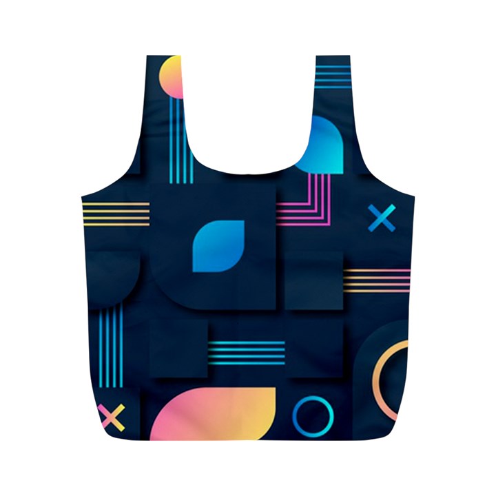 Gradient Geometric Shapes Dark Background Full Print Recycle Bag (M)