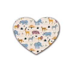 Wild-animals-seamless-pattern Rubber Heart Coaster (4 Pack) by Wegoenart