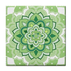 Floral-green-mandala-white Tile Coaster by Wegoenart