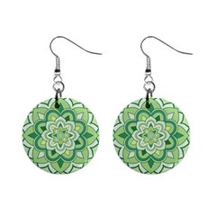 Floral-green-mandala-white Mini Button Earrings by Wegoenart