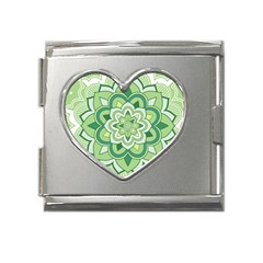 Floral-green-mandala-white Mega Link Heart Italian Charm (18mm)