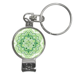 Floral-green-mandala-white Nail Clippers Key Chain