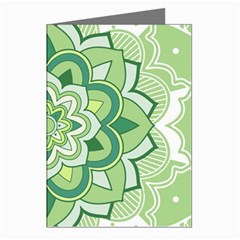 Floral-green-mandala-white Greeting Cards (pkg Of 8) by Wegoenart