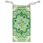 Floral-green-mandala-white Jewelry Bag Front