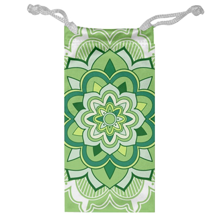 Floral-green-mandala-white Jewelry Bag