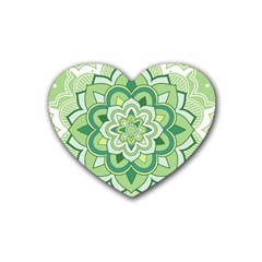 Floral-green-mandala-white Rubber Heart Coaster (4 Pack) by Wegoenart