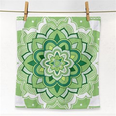 Floral-green-mandala-white Face Towel by Wegoenart