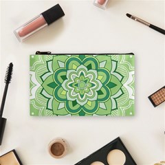 Floral-green-mandala-white Cosmetic Bag (small) by Wegoenart