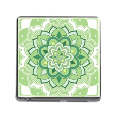 Floral-green-mandala-white Memory Card Reader (square 5 Slot) by Wegoenart