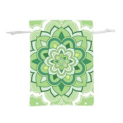 Floral-green-mandala-white Lightweight Drawstring Pouch (l) by Wegoenart