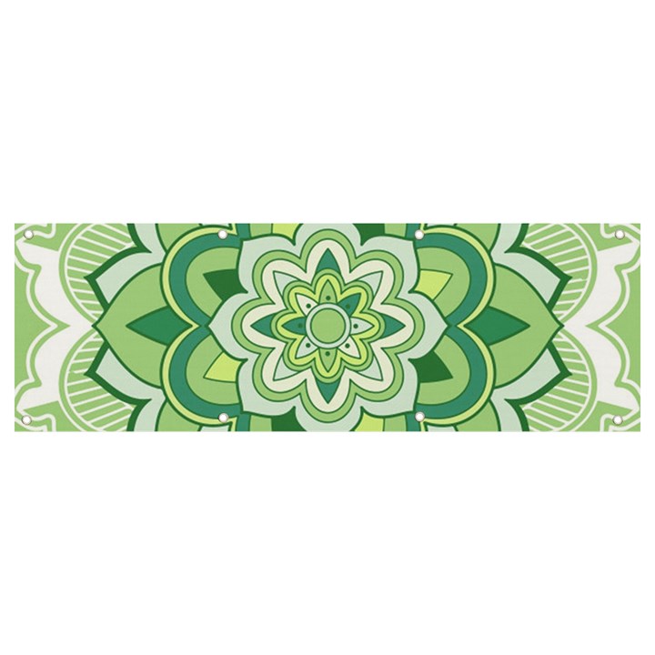 Floral-green-mandala-white Banner and Sign 9  x 3 