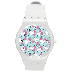 Classy Swan Pattern Round Plastic Sport Watch (m) by Wegoenart