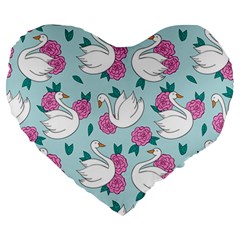 Classy Swan Pattern Large 19  Premium Heart Shape Cushions by Wegoenart