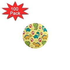 Seamless Pattern With Cute Dinosaurs Character 1  Mini Magnets (100 Pack)  by Wegoenart