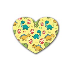 Seamless Pattern With Cute Dinosaurs Character Rubber Coaster (heart) by Wegoenart