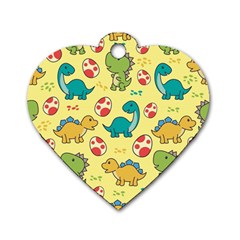 Seamless Pattern With Cute Dinosaurs Character Dog Tag Heart (one Side) by Wegoenart