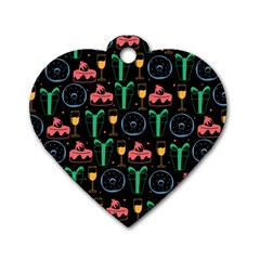 Hand-drawn-happy-birthday-pattern-background Dog Tag Heart (two Sides) by Wegoenart