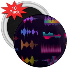 Colorful-sound-wave-set 3  Magnets (10 Pack)  by Wegoenart