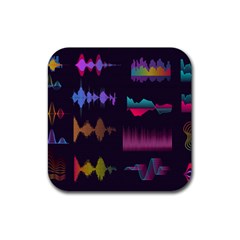 Colorful-sound-wave-set Rubber Coaster (square) by Wegoenart