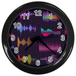 Colorful-sound-wave-set Wall Clock (Black) Front