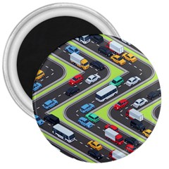 Urban Cars Seamless Texture Isometric Roads Car Traffic Seamless Pattern With Transport City Vector 3  Magnets by Wegoenart