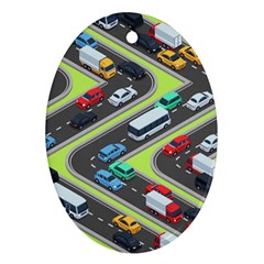 Urban Cars Seamless Texture Isometric Roads Car Traffic Seamless Pattern With Transport City Vector Ornament (oval) by Wegoenart