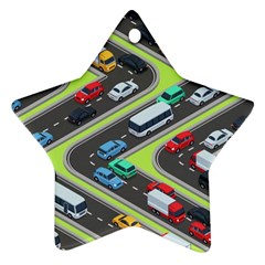 Urban Cars Seamless Texture Isometric Roads Car Traffic Seamless Pattern With Transport City Vector Ornament (star) by Wegoenart