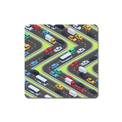 Urban Cars Seamless Texture Isometric Roads Car Traffic Seamless Pattern With Transport City Vector Square Magnet by Wegoenart