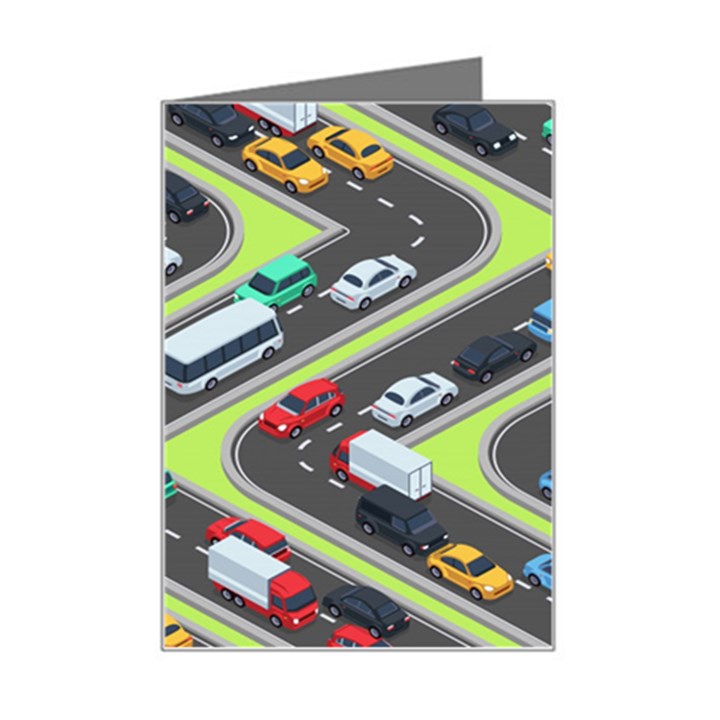 Urban Cars Seamless Texture Isometric Roads Car Traffic Seamless Pattern With Transport City Vector Mini Greeting Card