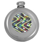 Urban Cars Seamless Texture Isometric Roads Car Traffic Seamless Pattern With Transport City Vector Round Hip Flask (5 oz) Front