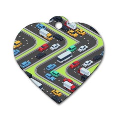 Urban Cars Seamless Texture Isometric Roads Car Traffic Seamless Pattern With Transport City Vector Dog Tag Heart (one Side) by Wegoenart