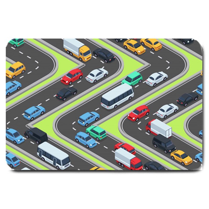 Urban Cars Seamless Texture Isometric Roads Car Traffic Seamless Pattern With Transport City Vector Large Doormat