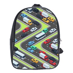 Urban Cars Seamless Texture Isometric Roads Car Traffic Seamless Pattern With Transport City Vector School Bag (large) by Wegoenart