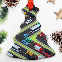 Urban Cars Seamless Texture Isometric Roads Car Traffic Seamless Pattern With Transport City Vector Ornament (christmas Tree) 