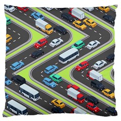 Urban Cars Seamless Texture Isometric Roads Car Traffic Seamless Pattern With Transport City Vector Large Cushion Case (two Sides) by Wegoenart